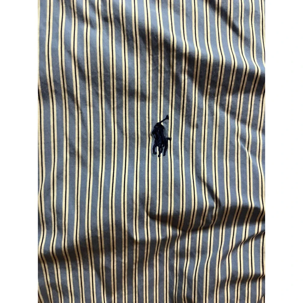 Ralph Lauren Mens Blue White Striped Button Down Shirt 15.5 32/33 Preppy Golf